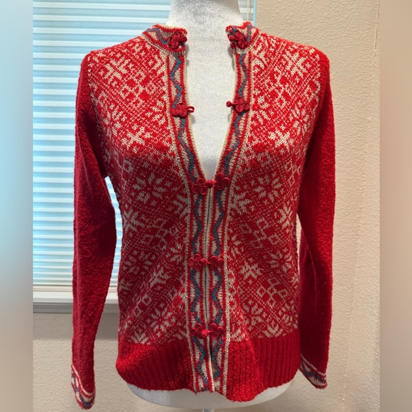 Red and White Light Weight Cardigan Sweater - Picture 1 of 5